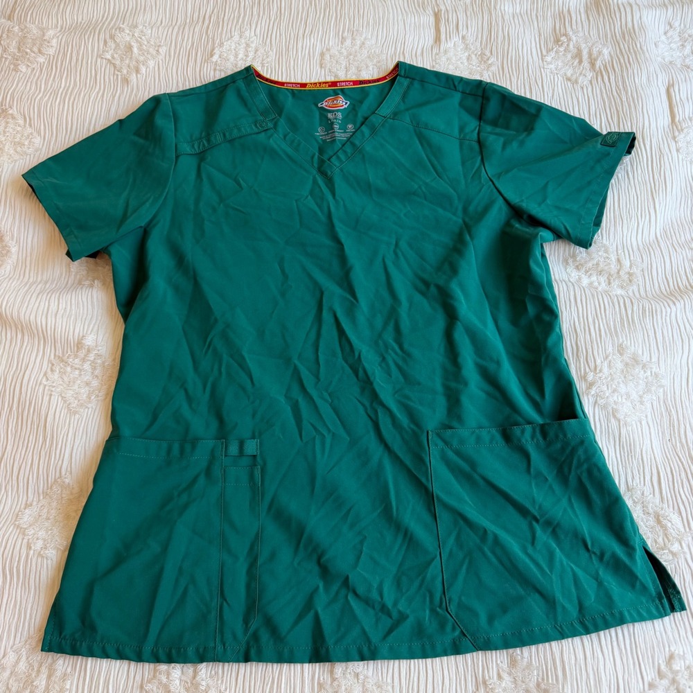 Dickies EDS Essentials Scrub Top Hunter Green V-Neck Medical Uniform Size Large